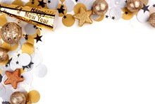 New Years Eve Corner Border Of Confetti And Decor Isolated On A White Background