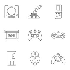 Poster - Computer games icons set. Outline illustration of 9 computer games vector icons for web