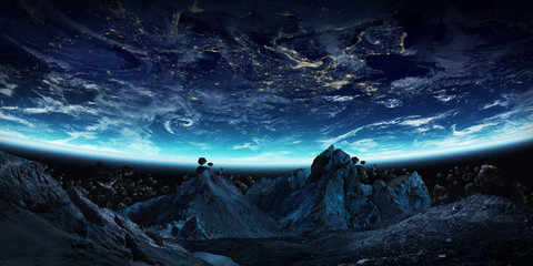 Wall Mural - Gigantic asteroids about to crash earth 3D rendering elements of
