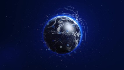Wall Mural - Digital blue earth orbiting with global network.