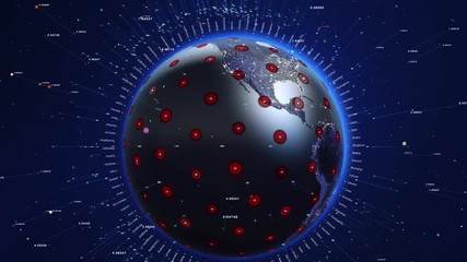 Wall Mural - Digital shiny world orbiting slowly. Global network concept.