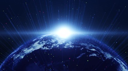 Wall Mural - shiny blue world slowly appearing. technology related concept.