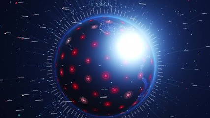 Wall Mural - Digital shiny world orbiting slowly. Global network concept.