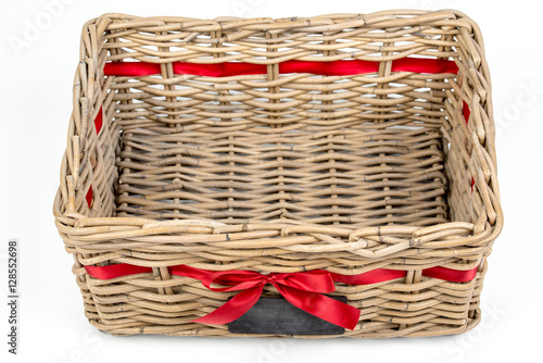 Woven Rectangle Box Basket With Red Satin Ribbon Tape Small