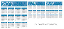 French Blue Calendar 2017-2018-2019 Vector Text Is Outline Versi