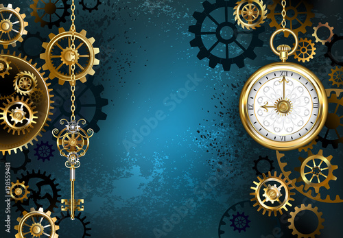 Fotomural Turquoise Background with Gears