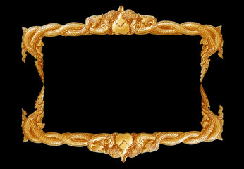 Sticker - old decorative gold frame - handmade, engraved - isolated on bla