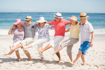 Wall Mural - Senior friends dancing on the beach