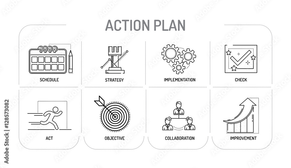 ACTION PLAN - Line icons Concept Stock Vector | Adobe Stock