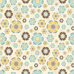 Canvas Print - Fashion pattern with flowers in retro color