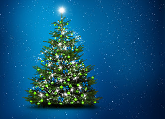 Poster - Christbaum vor Blauem Hintergrund