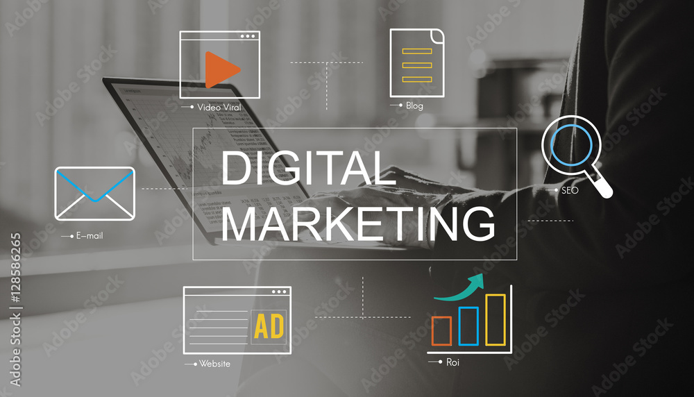 Digital Marketing Media Technology Graphic Concept - obrazy, fototapety, plakaty 