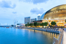 Singapore Central Quay Evening Panorama From Jubilee Bridge