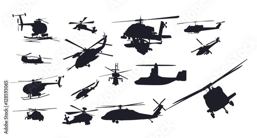 Fotomural Military Helicopter Vector Silhouette Set