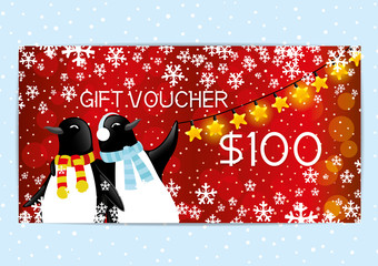 Sticker - Gift voucher with penguins.