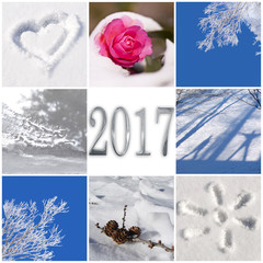 Wall Mural - 2017, snow and winter photos collage greeting card