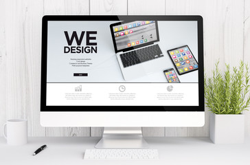 Canvas Print - white workspace with computer graphic design