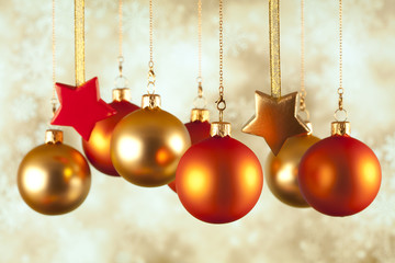 Sticker - Christmas baubles and stars on abstract background