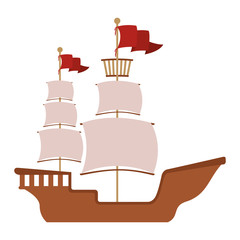 Canvas Print - Wooden boat with red flag vector illustration