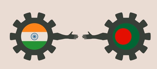 Wall Mural - Web Banner, Header Layout Template. Politic and economic relationship between India and Bangladesh. National flags on cog wheels.