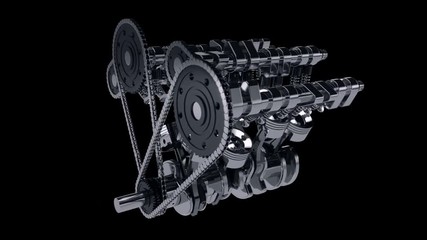 Fototapete - 3D animation of a working V8 engine.