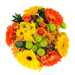 Wall Mural - bouquet of flowers gerbera and chrysanthemum, isolated on white