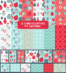  Set of seamless colorful bright and fun Christmas Winter Holidays patterns