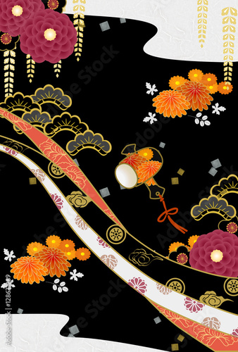 和柄 打ち出の小槌 植物文様 黒地 Stock イラスト Adobe Stock