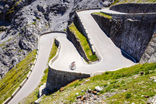 Turns Of Famous Passo Dello Stelvio Climb. Italian - Swiss Border, Alpen. Original Wallpaper With Road, Or Theme Of Transport