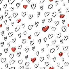 Aufkleber - Hand Drawn Hearts Background. Seamless Vector Pattern.
