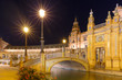 Spain Square or Plaza de Espana in Seville at night, Andalusia, Spain