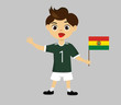 Fan of Bolivia national football team, sports. Boy with flag in the colors of the national command with sports paraphernalia.