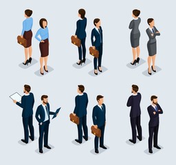 Wall Mural - trendy isometrics, isometric people. businessmen, business woman in corporate clothing, stylish clot