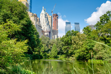 Canvas Print - The Pond in Central Park with of the midtown Manhattan skyline in New York City