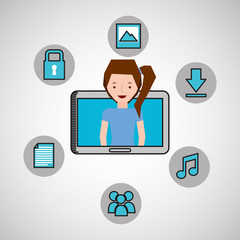Wall Mural - character girl technology social media icon vector illustration eps 10
