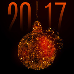 Aufkleber - New Year ball 2017 in low-poly design. Vector illustration Polygonal rooster with points, lines and shapes. EPS10. Connection structure