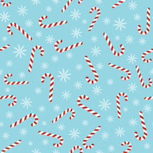 Christmas Seamless Blue Pattern With Candy Canes