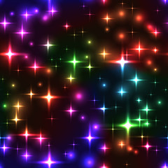 seamless background with rainbow stars and blurs