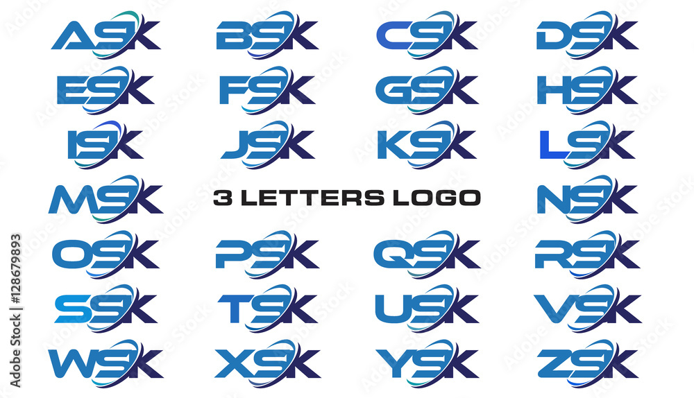 Psk Letters 3 letters modern generic swoosh logo ASK, BSK, CSK, DSK, ESK, FSK, GSK ...