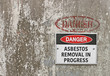 red, black and white Danger, Asbestos Removal in Progress warnin