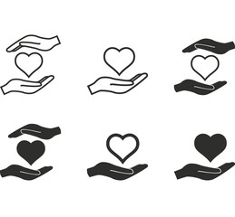 Poster - Heart in hand icon set.