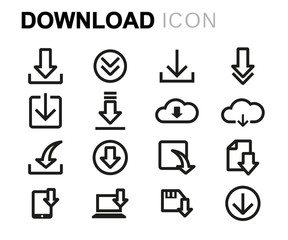 Wall Mural - vector line download icons set