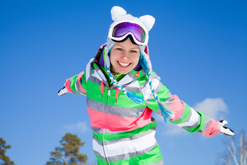 Sticker - young woman in winter day