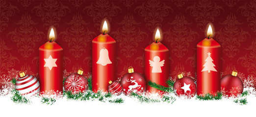Wall Mural - Christmas Symbols 4 Candles Header Card Red Ornaments