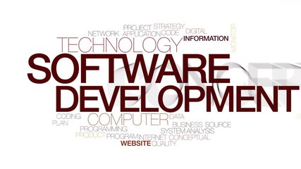 Software development animated word cloud. Kinetic typography.