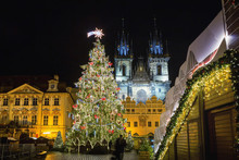Christmas Market In Prague At Evening, Czech Republic