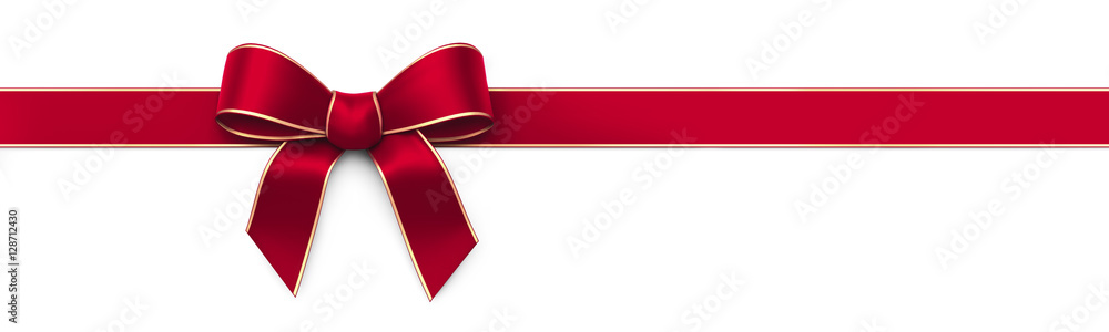 Red silk ribbon with bow - panorama banner - obrazy, fototapety, plakaty 