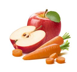 Wall Mural - Red apple carrot pieces isolated on white background