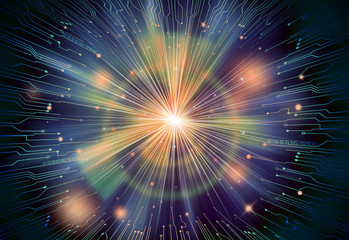 Wall Mural - dark glitter sparkles rays with bokeh fractal radial abstract background/texture.