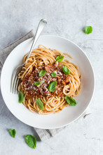 Spaghetti Pasta With Bolognese Sauce And  Parmesan Cheese